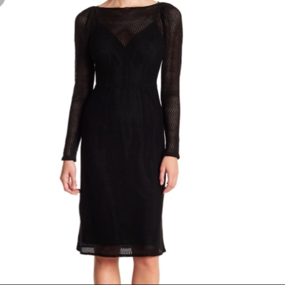Nanette Lepore black boat neck long sleeve net dress with inner lining size 6